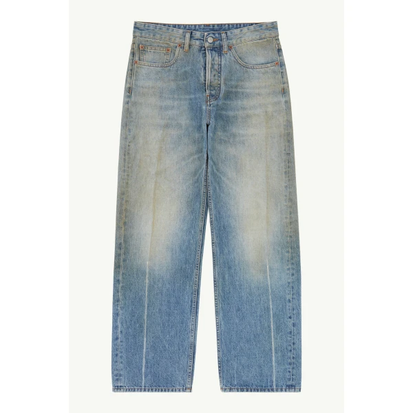 MM6 Maison Margiela Seam-Print Straight-Leg Jeans in Blue, view 6 | Denim | Luxury Shoes 