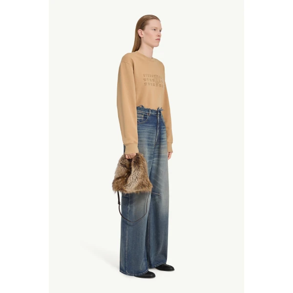 MM6 Maison Margiela Seamed Wide-Leg Jeans in Blue, view 3 | Denim | Luxury Shoes 