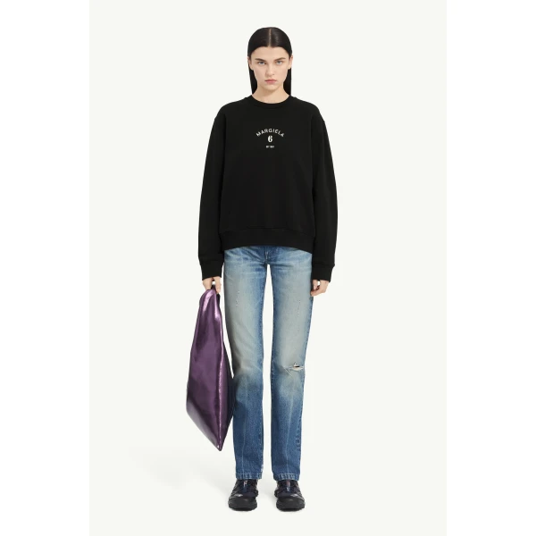 MM6 Maison Margiela Signature Jersey Sweatshirt in Black, view 2 | Hoodies | Luxury Shoes 