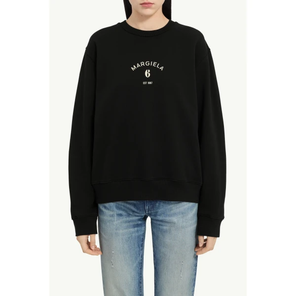 MM6 Maison Margiela Signature Jersey Sweatshirt in Black, view 5 | Hoodies | Luxury Shoes 