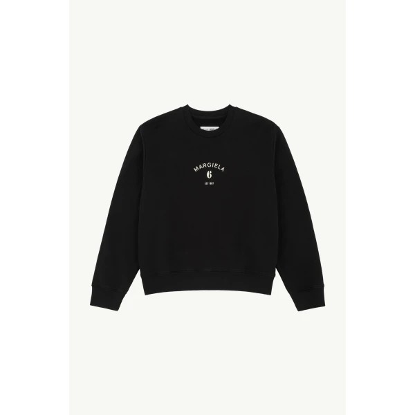 MM6 Maison Margiela Signature Jersey Sweatshirt in Black, view 6 | Hoodies | Luxury Shoes 