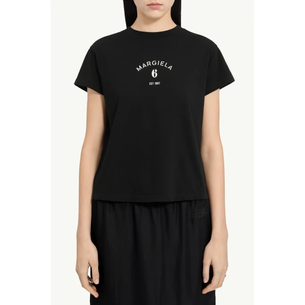 MM6 Maison Margiela Signature Jersey T-Shirt in Black, view 5 | T-shirts | Luxury Shoes 