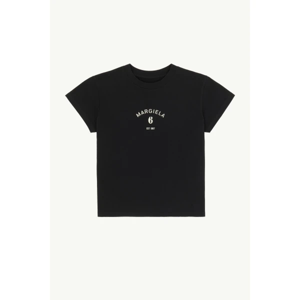 MM6 Maison Margiela Signature Jersey T-Shirt in Black, view 6 | T-shirts | Luxury Shoes 