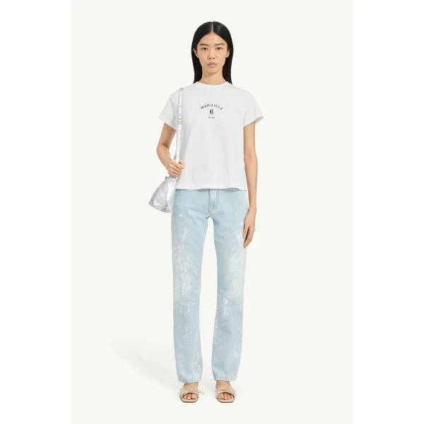 MM6 Maison Margiela Signature Jersey T-Shirt in White, view 2 | T-shirts | Luxury Shoes 