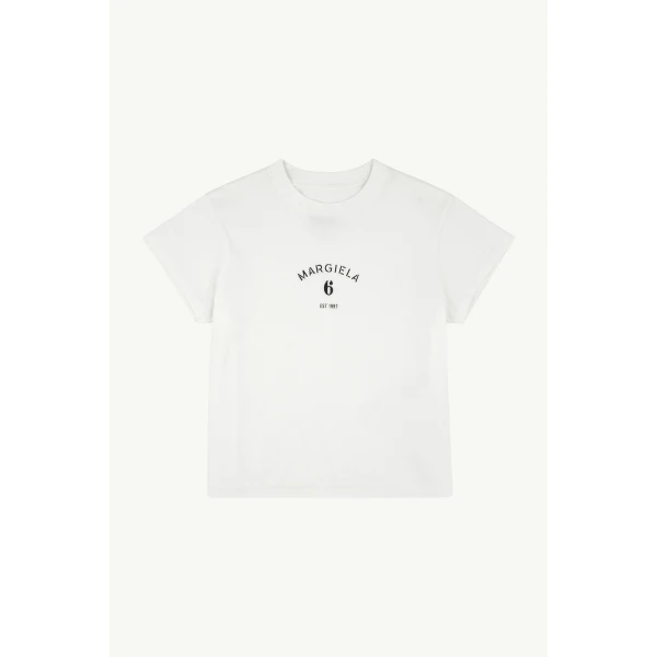 MM6 Maison Margiela Signature Jersey T-Shirt in White, view 6 | T-shirts | Luxury Shoes 