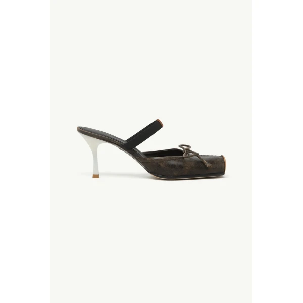 MM6 Maison Margiela Square-Toe Leather Ballerina Mules in Brown, view 2 | Mules | Luxury Shoes 