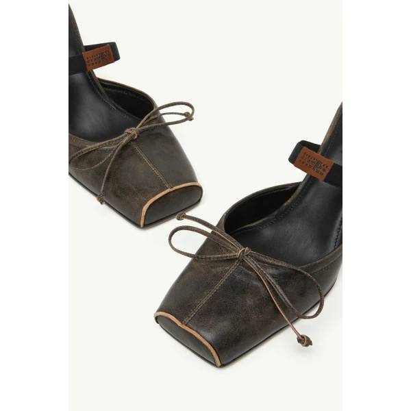 MM6 Maison Margiela Square-Toe Leather Ballerina Mules in Brown, view 5 | Mules | Luxury Shoes 