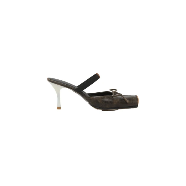 MM6 Maison Margiela Square-Toe Leather Ballerina Mules in Brown | Mules | Luxury Shoes 