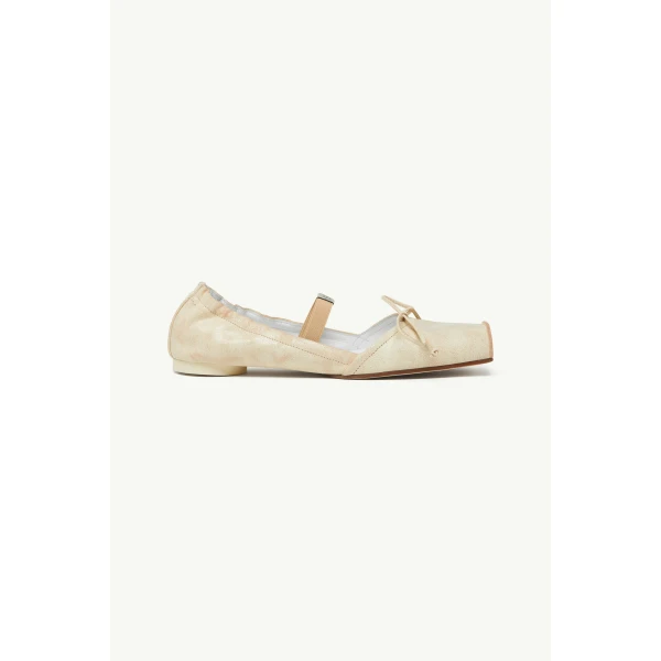 MM6 Maison Margiela Square-Toe Leather Ballerina Shoes in Beige, view 2 | Flats | Luxury Shoes 