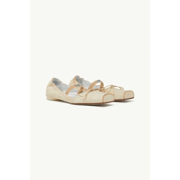 MM6 Maison Margiela Square-Toe Leather Ballerina Shoes in Beige, view 3 | Flats | Luxury Shoes 
