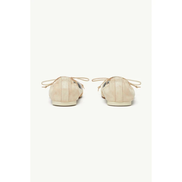 MM6 Maison Margiela Square-Toe Leather Ballerina Shoes in Beige, view 4 | Flats | Luxury Shoes 