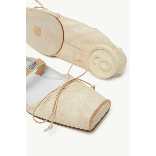 MM6 Maison Margiela Square-Toe Leather Ballerina Shoes in Beige, view 6 | Flats | Luxury Shoes 