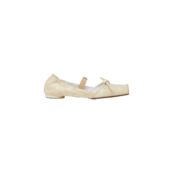 MM6 Maison Margiela Square-Toe Leather Ballerina Shoes in Beige | Flats | Luxury Shoes 