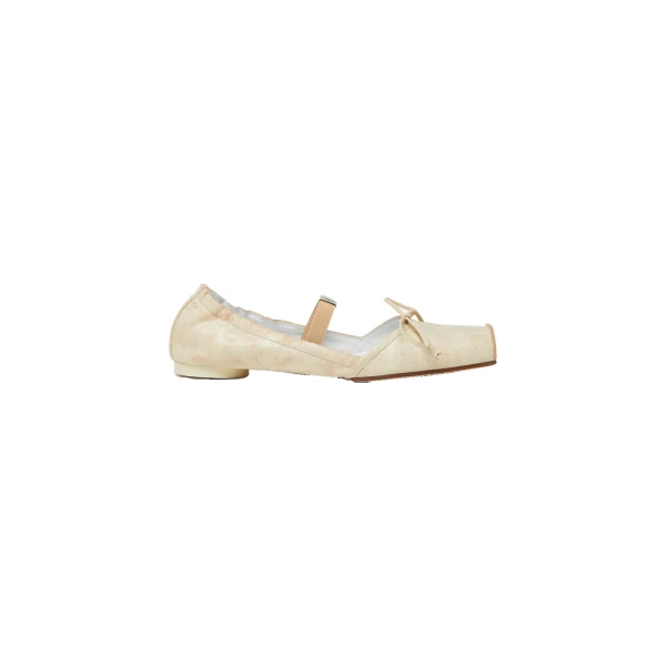 MM6 Maison Margiela Square-Toe Leather Ballerina Shoes in Beige | Flats | Luxury Shoes 