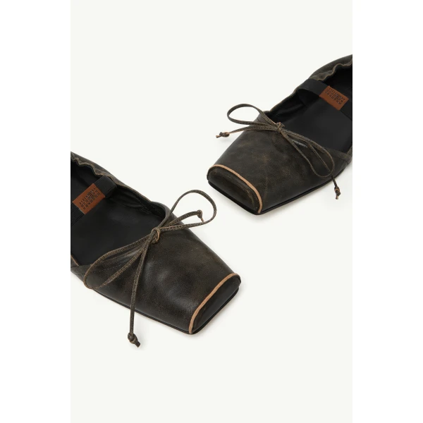 MM6 Maison Margiela Square-Toe Leather Ballerina Shoes in Doe Brown, view 5 | Flats | Luxury Shoes 