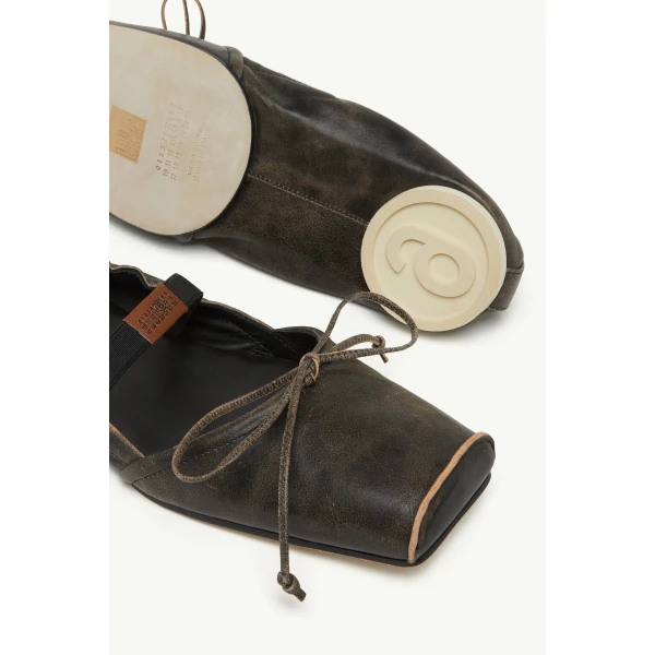 MM6 Maison Margiela Square-Toe Leather Ballerina Shoes in Doe Brown, view 6 | Flats | Luxury Shoes 