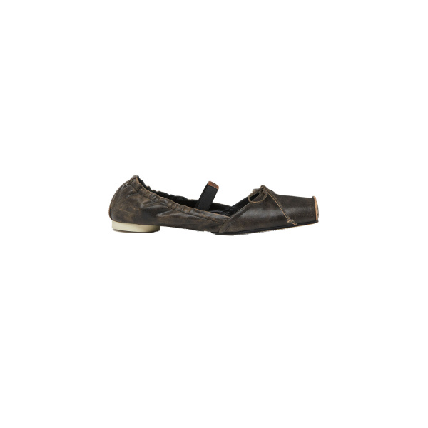 MM6 Square-Toe Leather Ballerina Shoes in Doe Brown