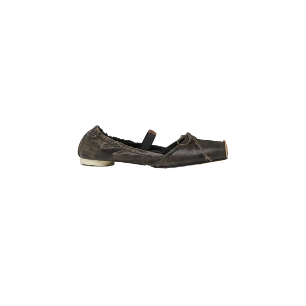 MM6 Maison Margiela Square-Toe Leather Ballerina Shoes in Doe Brown | Flats | Luxury Shoes 