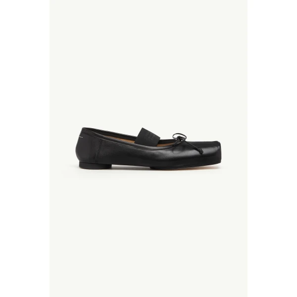 MM6 Maison Margiela Square-Toe Leather Ballet Flats in Black, view 2 | Flats | Luxury Shoes 