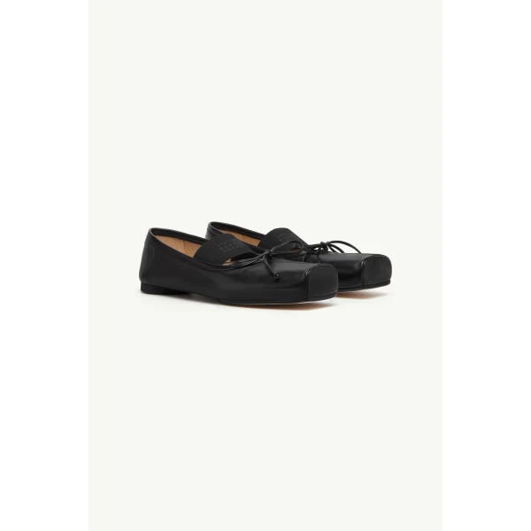MM6 Maison Margiela Square-Toe Leather Ballet Flats in Black, view 3 | Flats | Luxury Shoes 