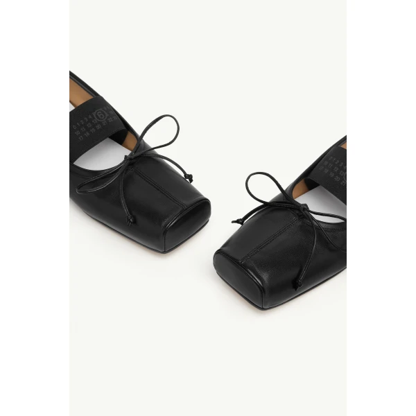 MM6 Maison Margiela Square-Toe Leather Ballet Flats in Black, view 5 | Flats | Luxury Shoes 