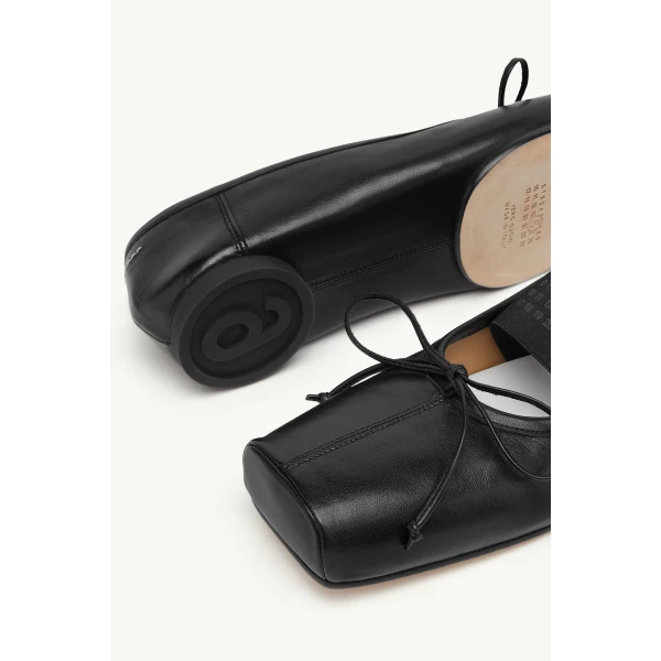 MM6 Maison Margiela Square-Toe Leather Ballet Flats in Black, view 6 | Flats | Luxury Shoes 
