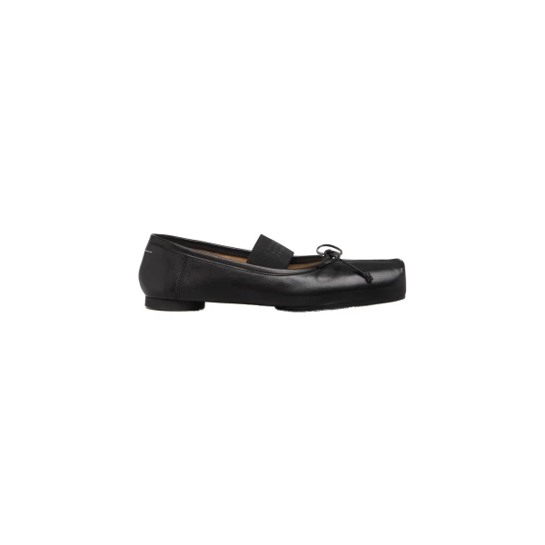 MM6 Maison Margiela Square-Toe Leather Ballet Flats in Black | Flats | Luxury Shoes 