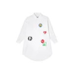 MM6 Maison Margiela Sticker-Print Cotton Poplin Dress in White | Midi Dresses | Luxury Shoes 