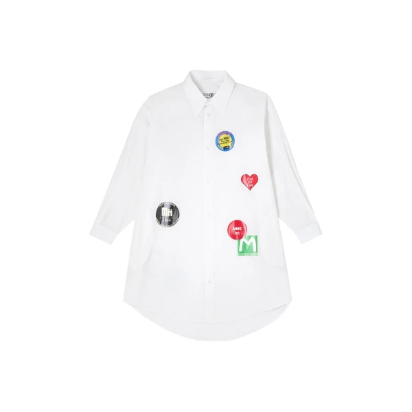 MM6 Maison Margiela Sticker-Print Cotton Poplin Dress in White | Midi Dresses | Luxury Shoes 