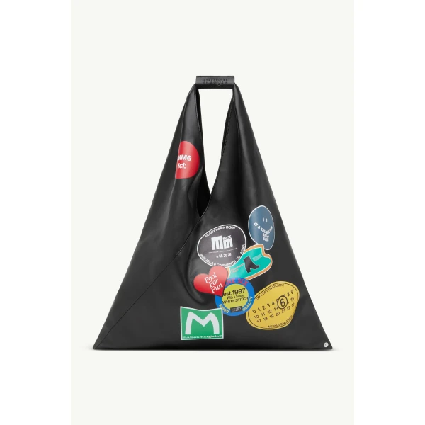 MM6 Maison Margiela Sticker-Print Japanese Bag Classic Medium in Black, view 2 | Totes & Top-Handle Bags | Luxury Shoes 