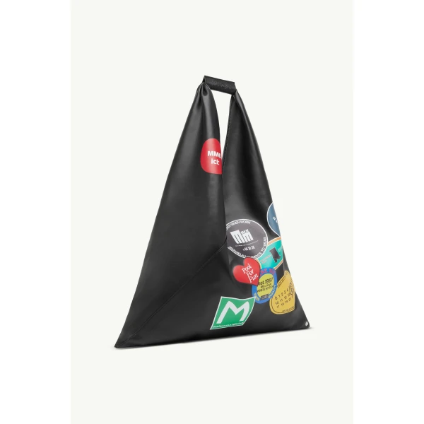MM6 Maison Margiela Sticker-Print Japanese Bag Classic Medium in Black, view 3 | Totes & Top-Handle Bags | Luxury Shoes 