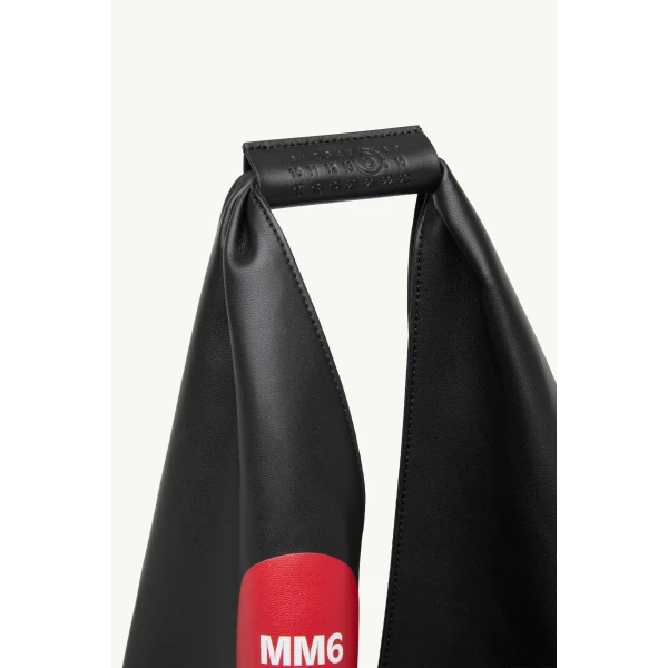 MM6 Maison Margiela Sticker-Print Japanese Bag Classic Medium in Black, view 5 | Totes & Top-Handle Bags | Luxury Shoes 