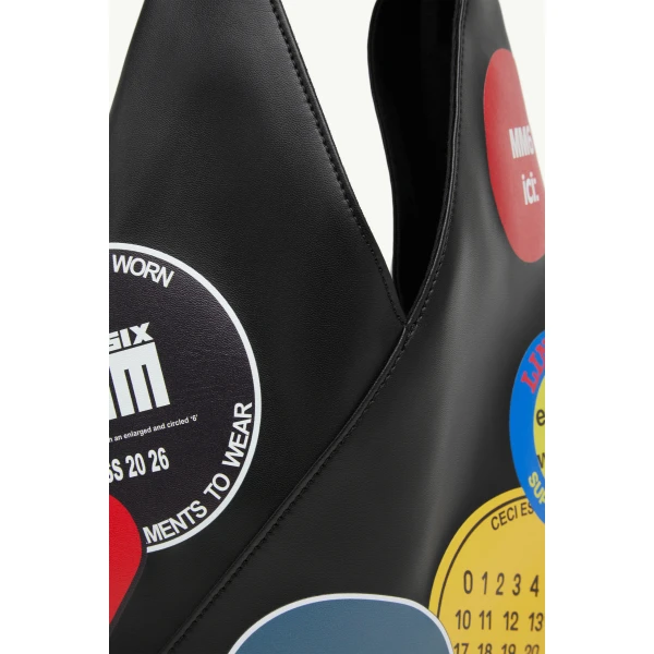 MM6 Maison Margiela Sticker-Print Japanese Bag Classic Small in Black, view 6 | Totes & Top-Handle Bags | Luxury Shoes 