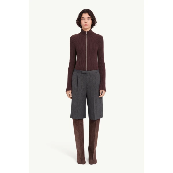 MM6 Maison Margiela Striped Wool Blend Tailored Shorts in Grey, view 2 | Shorts | Luxury Shoes 