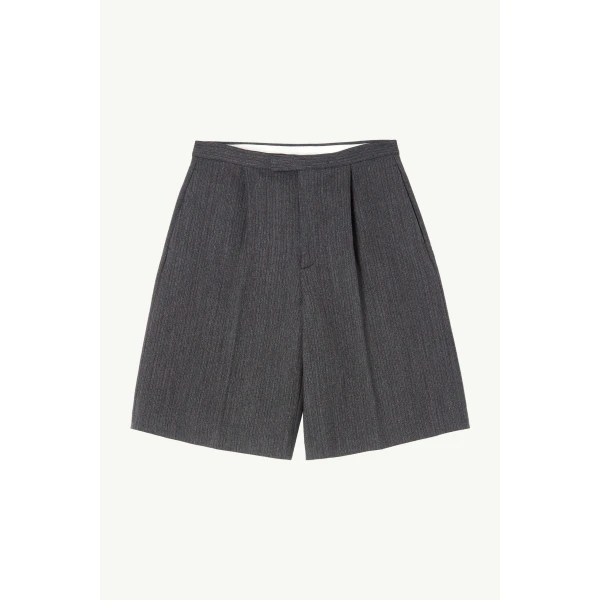MM6 Maison Margiela Striped Wool Blend Tailored Shorts in Grey, view 6 | Shorts | Luxury Shoes 