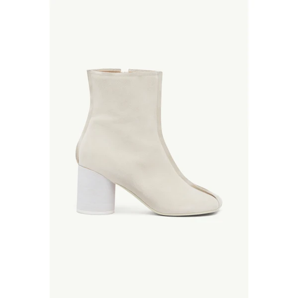 MM6 Maison Margiela Suede Anatomic Stitch Toe Ankle Boots in Alabaster, view 2 | Boots | Luxury Shoes 