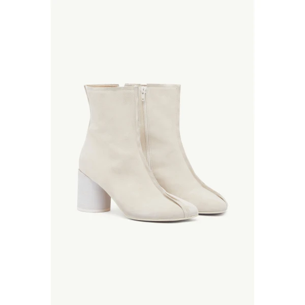 MM6 Maison Margiela Suede Anatomic Stitch Toe Ankle Boots in Alabaster, view 3 | Boots | Luxury Shoes 