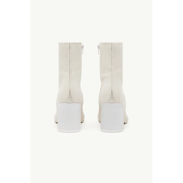 MM6 Maison Margiela Suede Anatomic Stitch Toe Ankle Boots in Alabaster, view 4 | Boots | Luxury Shoes 