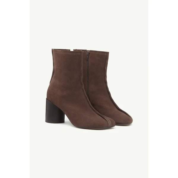 MM6 Maison Margiela Suede Anatomic Stitch Toe Ankle Boots in Tapenade, view 3 | Boots | Luxury Shoes 