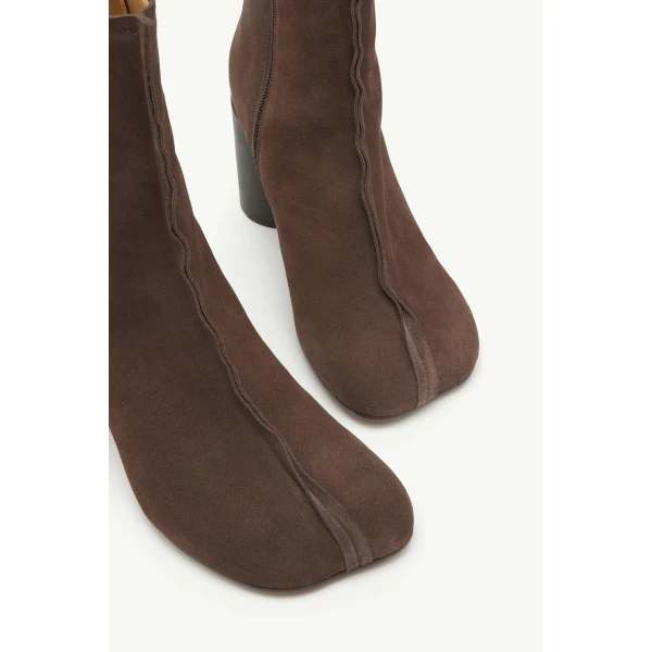MM6 Maison Margiela Suede Anatomic Stitch Toe Ankle Boots in Tapenade, view 5 | Boots | Luxury Shoes 