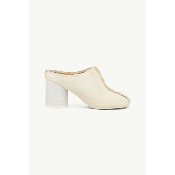 MM6 Maison Margiela Suede Anatomic Stitch Toe Mule in Pink Beige, view 2 | Mules | Luxury Shoes 