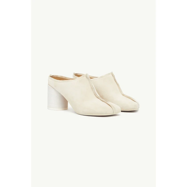 MM6 Maison Margiela Suede Anatomic Stitch Toe Mule in Pink Beige, view 3 | Mules | Luxury Shoes 