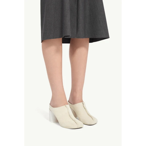 MM6 Maison Margiela Suede Anatomic Stitch Toe Mule in Pink Beige, view 6 | Mules | Luxury Shoes 