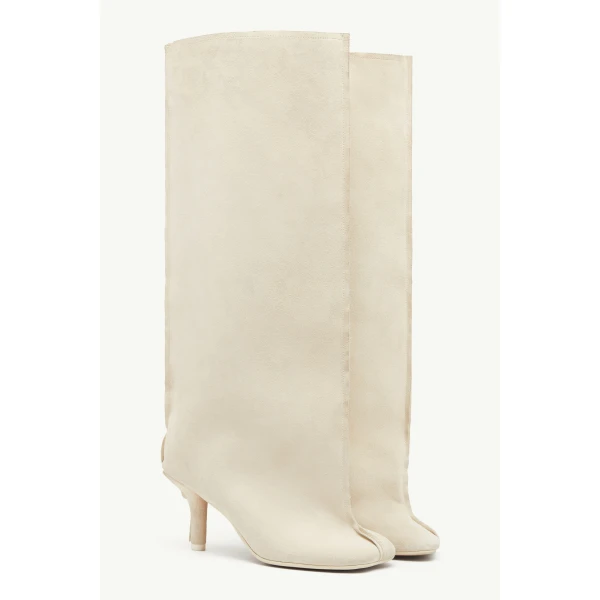 MM6 Maison Margiela Suede Anatomic Tube Boots in Pink Beige, view 3 | Boots | Luxury Shoes 