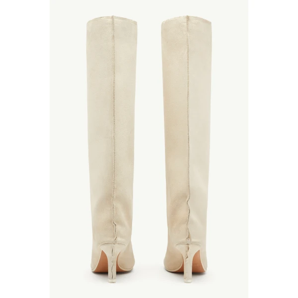 MM6 Maison Margiela Suede Anatomic Tube Boots in Pink Beige, view 4 | Boots | Luxury Shoes 