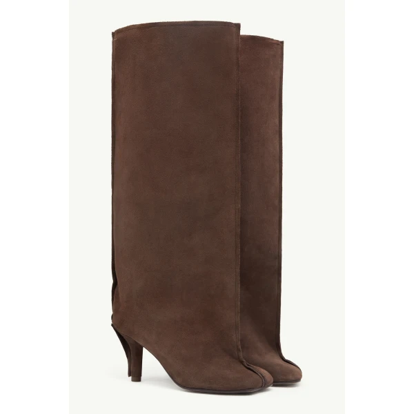 MM6 Maison Margiela Suede Anatomic Tube Boots in Tapenade, view 3 | Boots | Luxury Shoes 