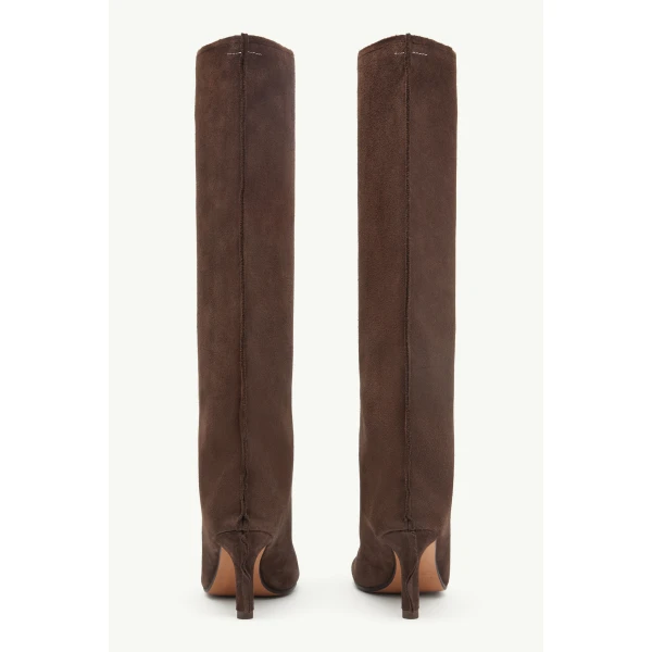 MM6 Maison Margiela Suede Anatomic Tube Boots in Tapenade, view 4 | Boots | Luxury Shoes 