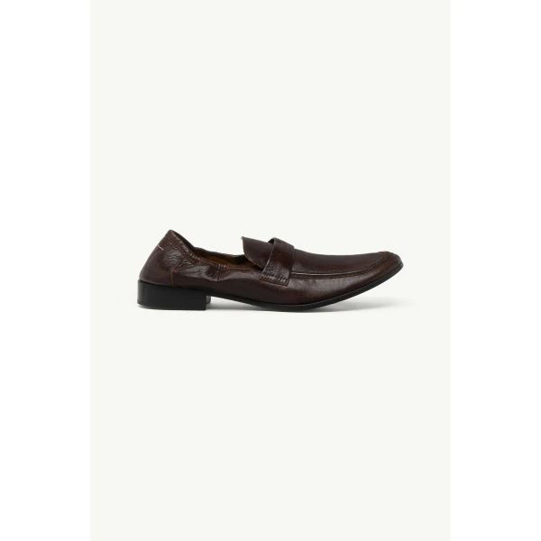 MM6 Maison Margiela Swing-Toe Leather Loafers in Brown, view 2 | Loafers | Luxury Shoes 