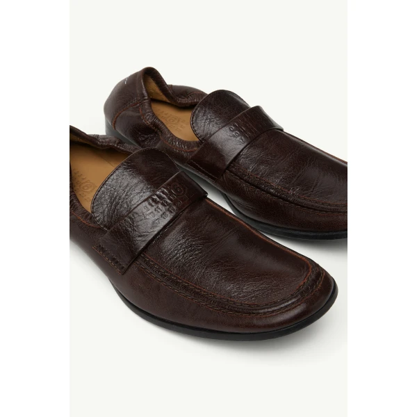 MM6 Maison Margiela Swing-Toe Leather Loafers in Brown, view 5 | Loafers | Luxury Shoes 