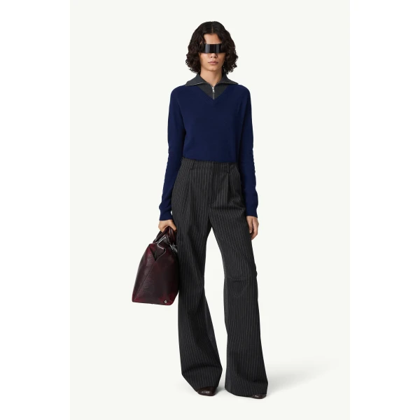 MM6 Maison Margiela Tailored Trousers in Black Pinstripe, view 2 | Tailored pants | Luxury Shoes 